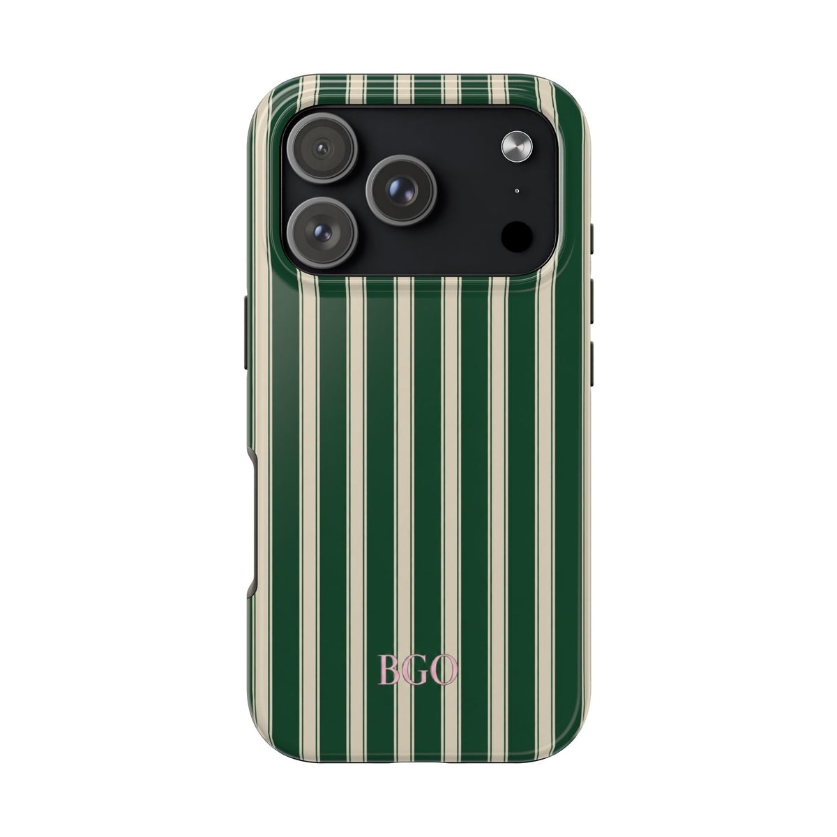 PERSONALIZED GREEN CLASSIC STRIPES INITIALS NAME CUSTOM PHONE CASE