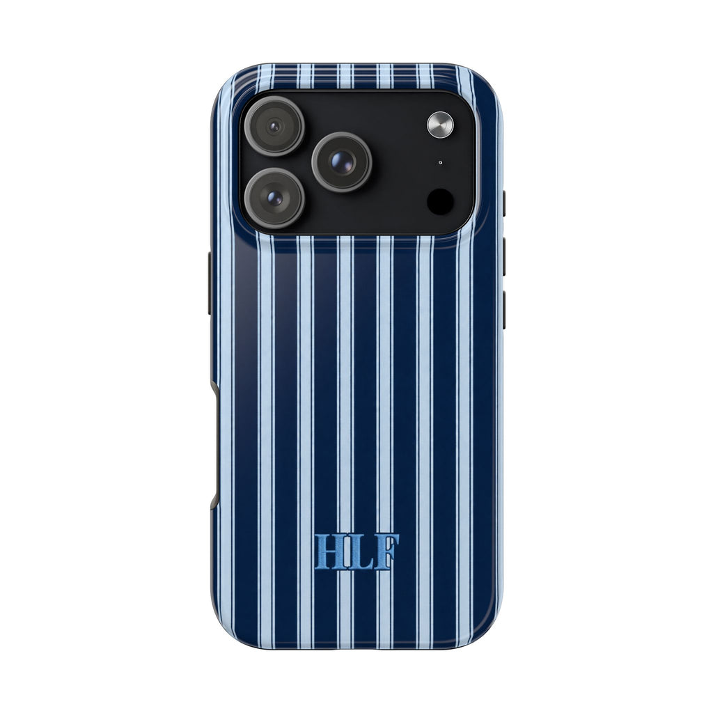 PERSONALIZED NAVY BLUE CLASSIC STRIPES INITIALS NAME CUSTOM PHONE CASE