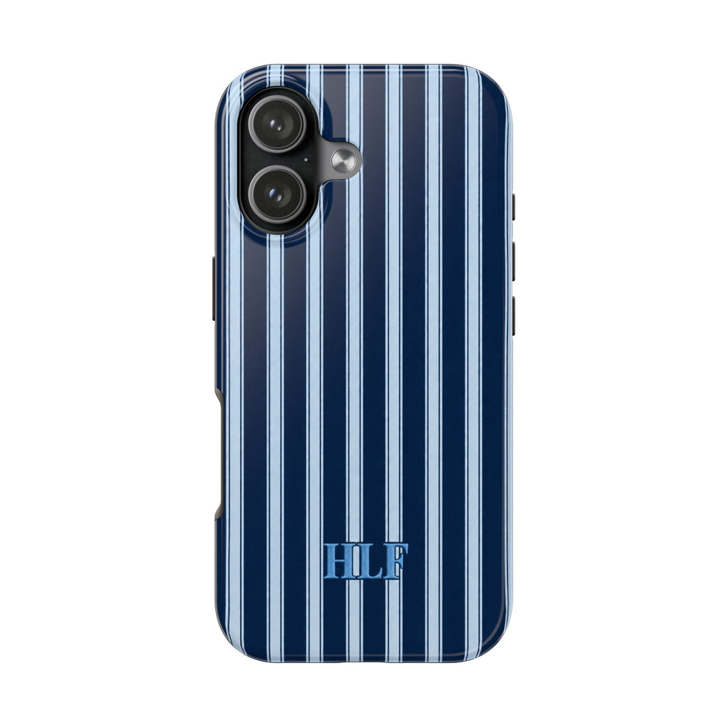 PERSONALIZED NAVY BLUE CLASSIC STRIPES INITIALS NAME CUSTOM PHONE CASE