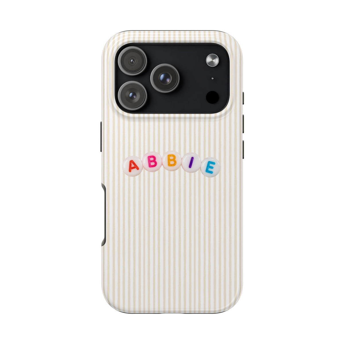 PERSONALIZED BEIGE STRIPES LETTER BEADS CUSTOM NAME PHONE CASE