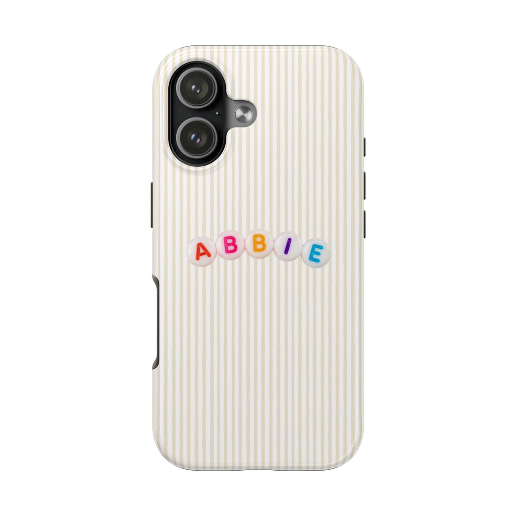 PERSONALIZED BEIGE STRIPES LETTER BEADS CUSTOM NAME PHONE CASE