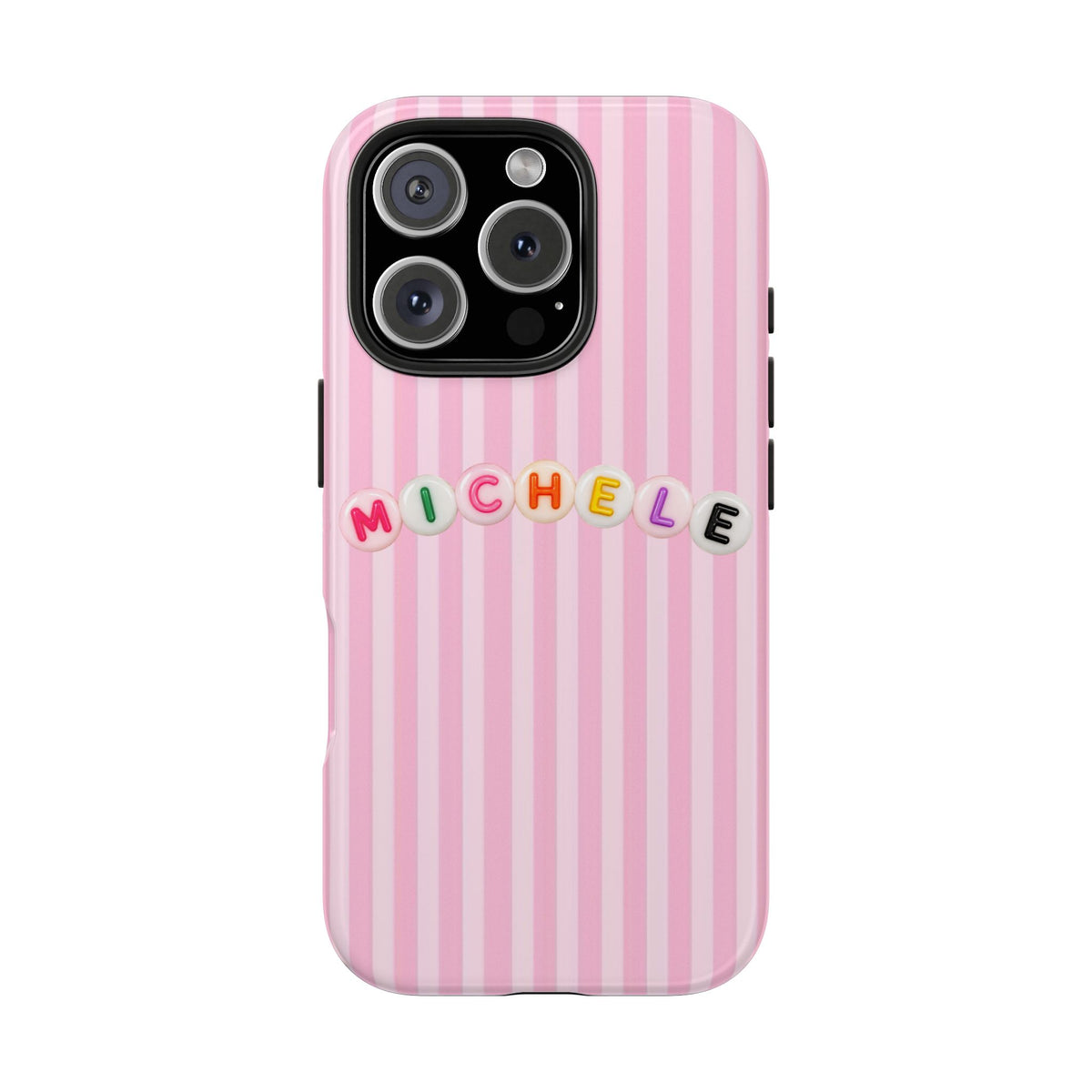 PERSONALIZED PINK STRIPES LETTER BEADS CUSTOM NAME PHONE CASE