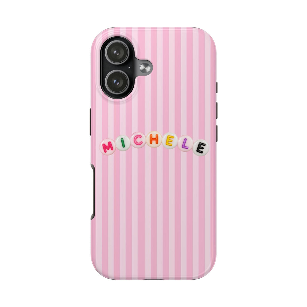 PERSONALIZED PINK STRIPES LETTER BEADS CUSTOM NAME PHONE CASE