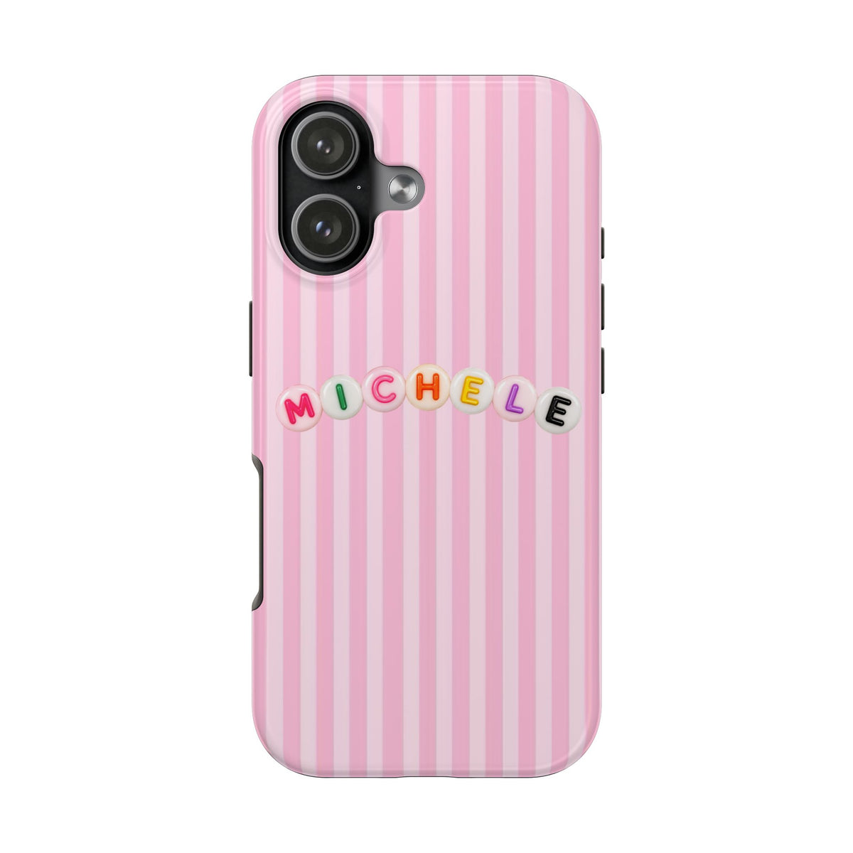 PERSONALIZED PINK STRIPES LETTER BEADS CUSTOM NAME PHONE CASE