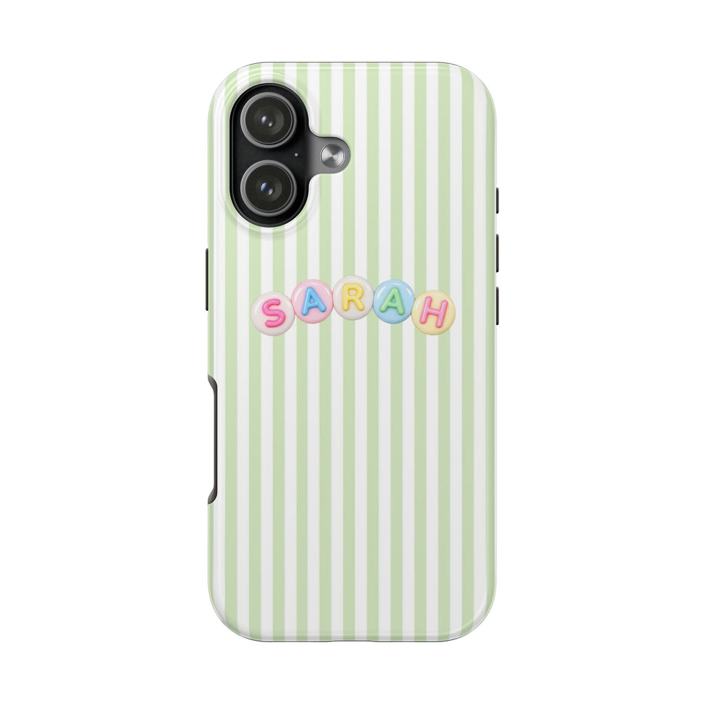 PERSONALIZED GREEN STRIPES LETTER BEADS CUSTOM NAME PHONE CASE