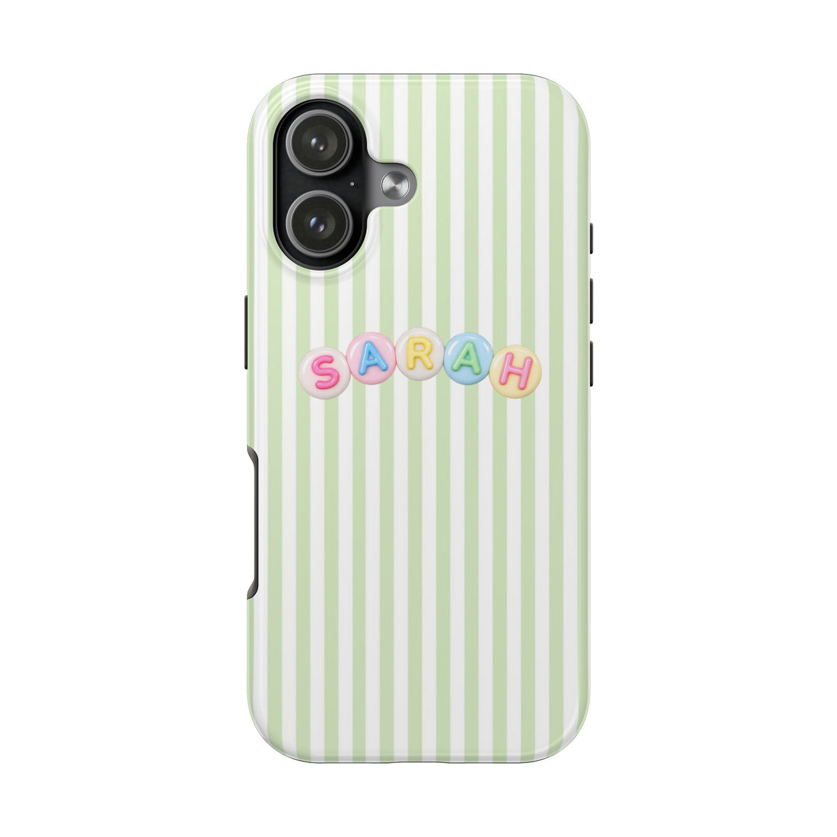 PERSONALIZED GREEN STRIPES LETTER BEADS CUSTOM NAME PHONE CASE