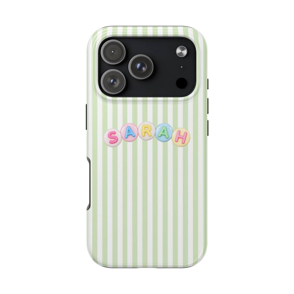 PERSONALIZED GREEN STRIPES LETTER BEADS CUSTOM NAME PHONE CASE