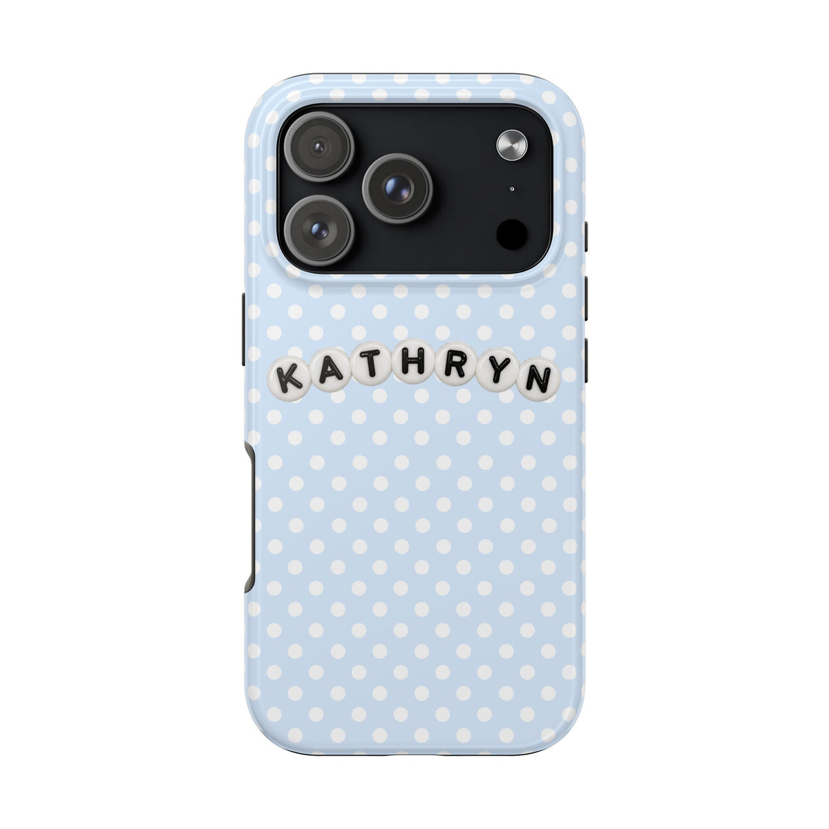 PERSONALIZED BLUE POLKA DOTS LETTER BEADS CUSTOM NAME PHONE CASE