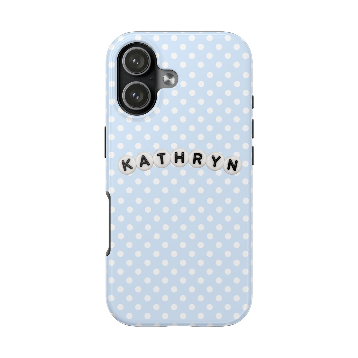 PERSONALIZED BLUE POLKA DOTS LETTER BEADS CUSTOM NAME PHONE CASE