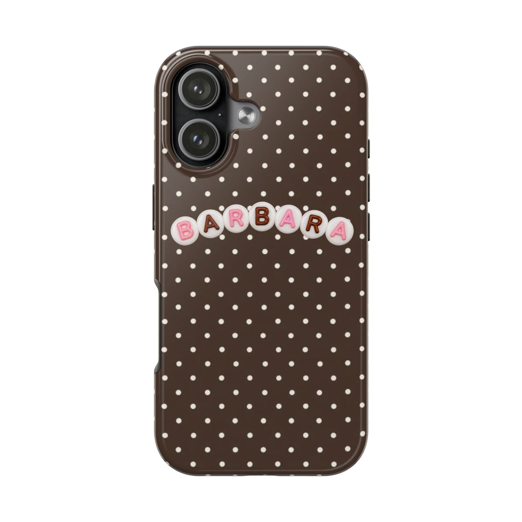 PERSONALIZED BROWN POLKA DOTS LETTER BEADS CUSTOM NAME PHONE CASE
