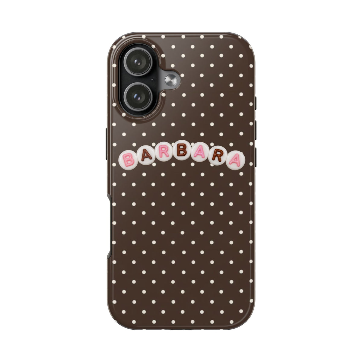 PERSONALIZED BROWN POLKA DOTS LETTER BEADS CUSTOM NAME PHONE CASE