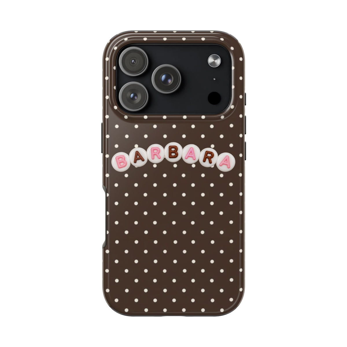 PERSONALIZED BROWN POLKA DOTS LETTER BEADS CUSTOM NAME PHONE CASE