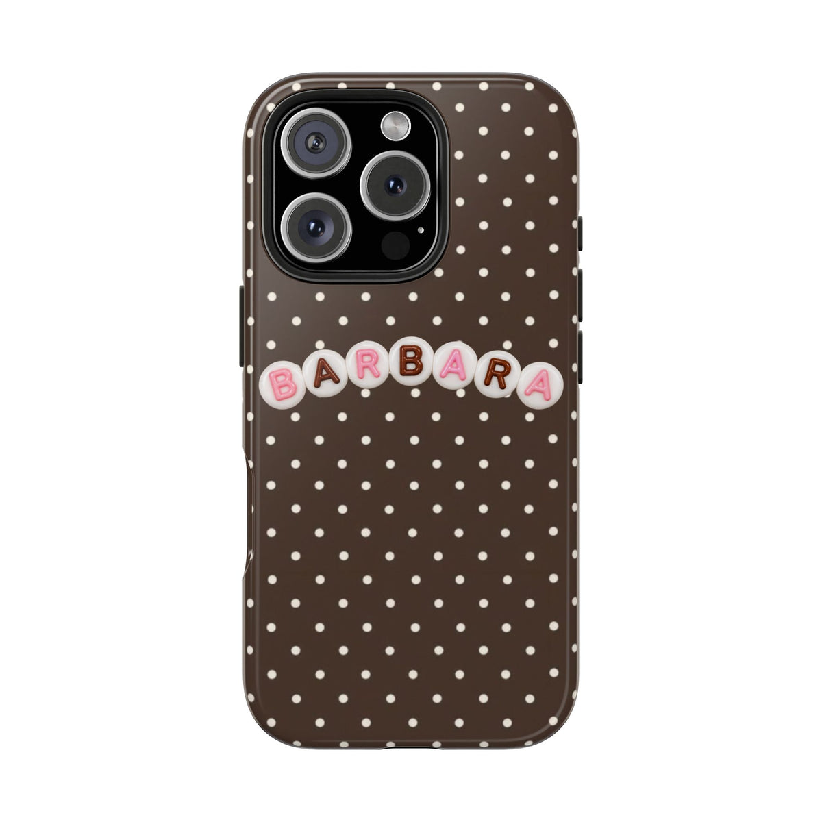 PERSONALIZED BROWN POLKA DOTS LETTER BEADS CUSTOM NAME PHONE CASE