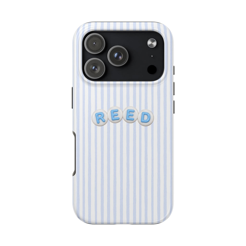 PERSONALIZED BLUE STRIPES LETTER BEADS CUSTOM NAME PHONE CASE