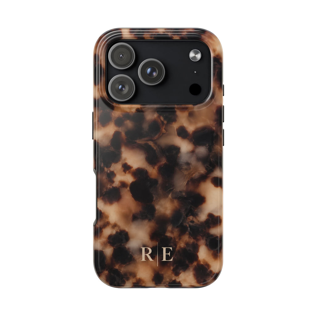 PERSONALIZED BROWN MARBLE TORTOISE SHELL MONOGRAM INITIALS CUSTOM PHONE CASE