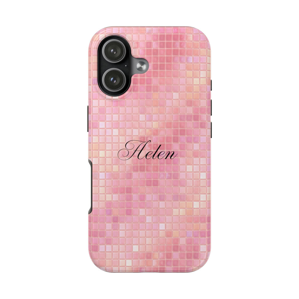 PERSONALIZED BABY PINK MOSAIC CUSTOM NAME PHONE CASE