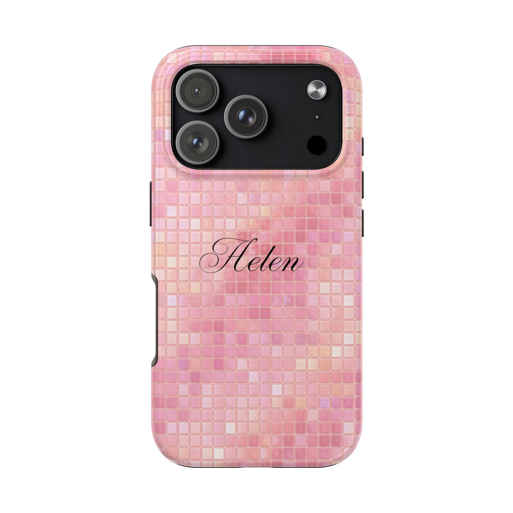 PERSONALIZED BABY PINK MOSAIC CUSTOM NAME PHONE CASE