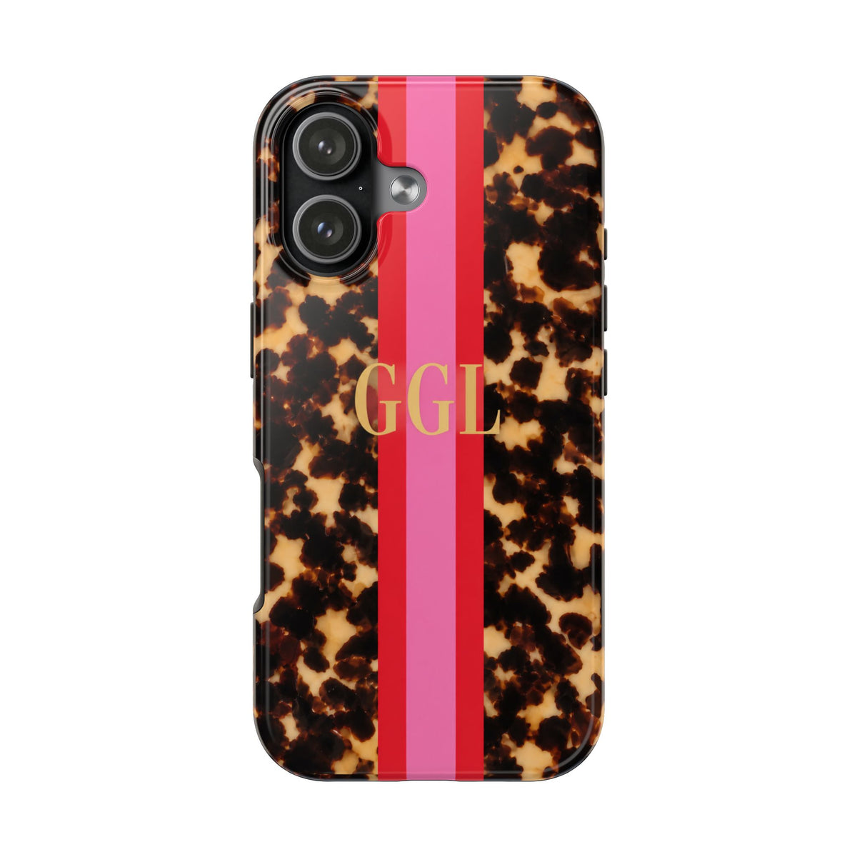 PERSONALIZED TORTOISE SHELL PINK MONOGRAM STRIPE INITIALS CUSTOM NAME PHONE CASE