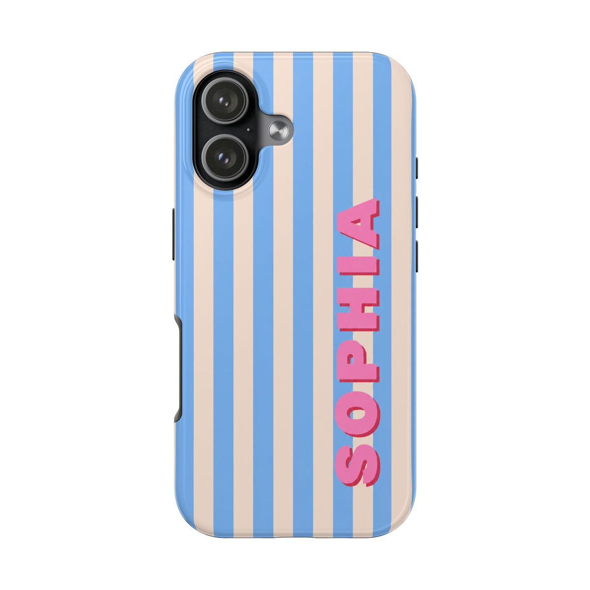 PERSONALIZED RETRO CABANA STRIPES BLUE CUSTOM NAME PHONE CASE