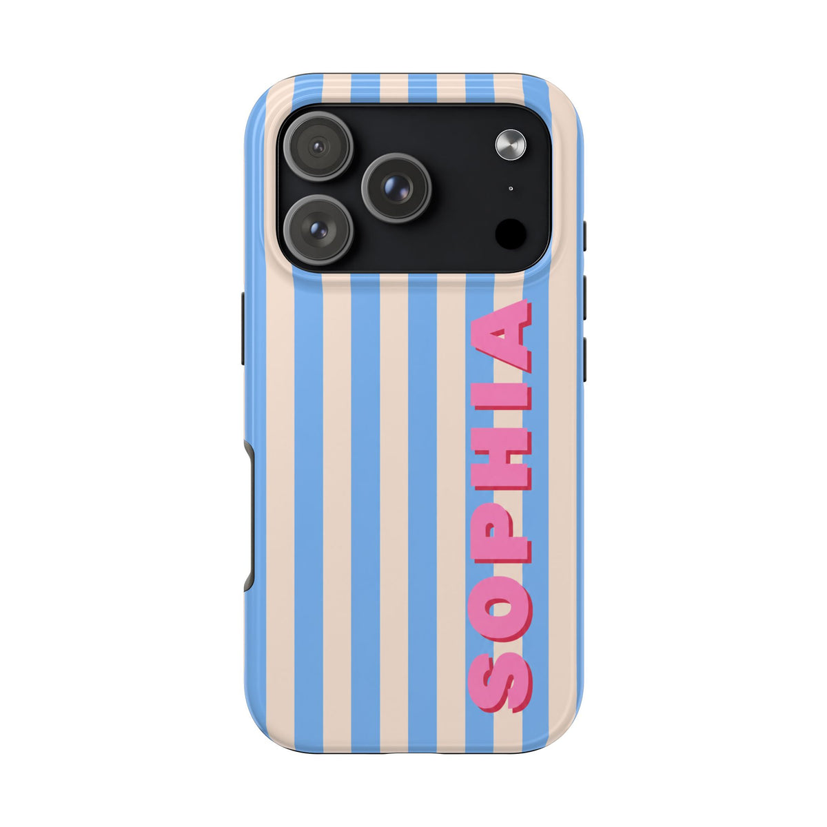 PERSONALIZED RETRO CABANA STRIPES BLUE CUSTOM NAME PHONE CASE