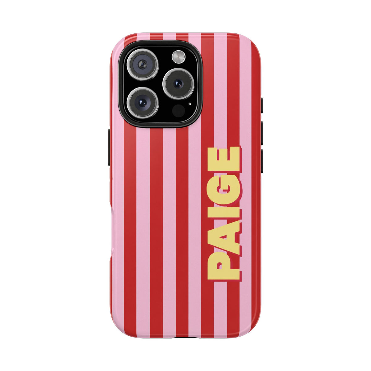 PERSONALIZED RETRO CABANA STRIPES RED CUSTOM NAME PHONE CASE