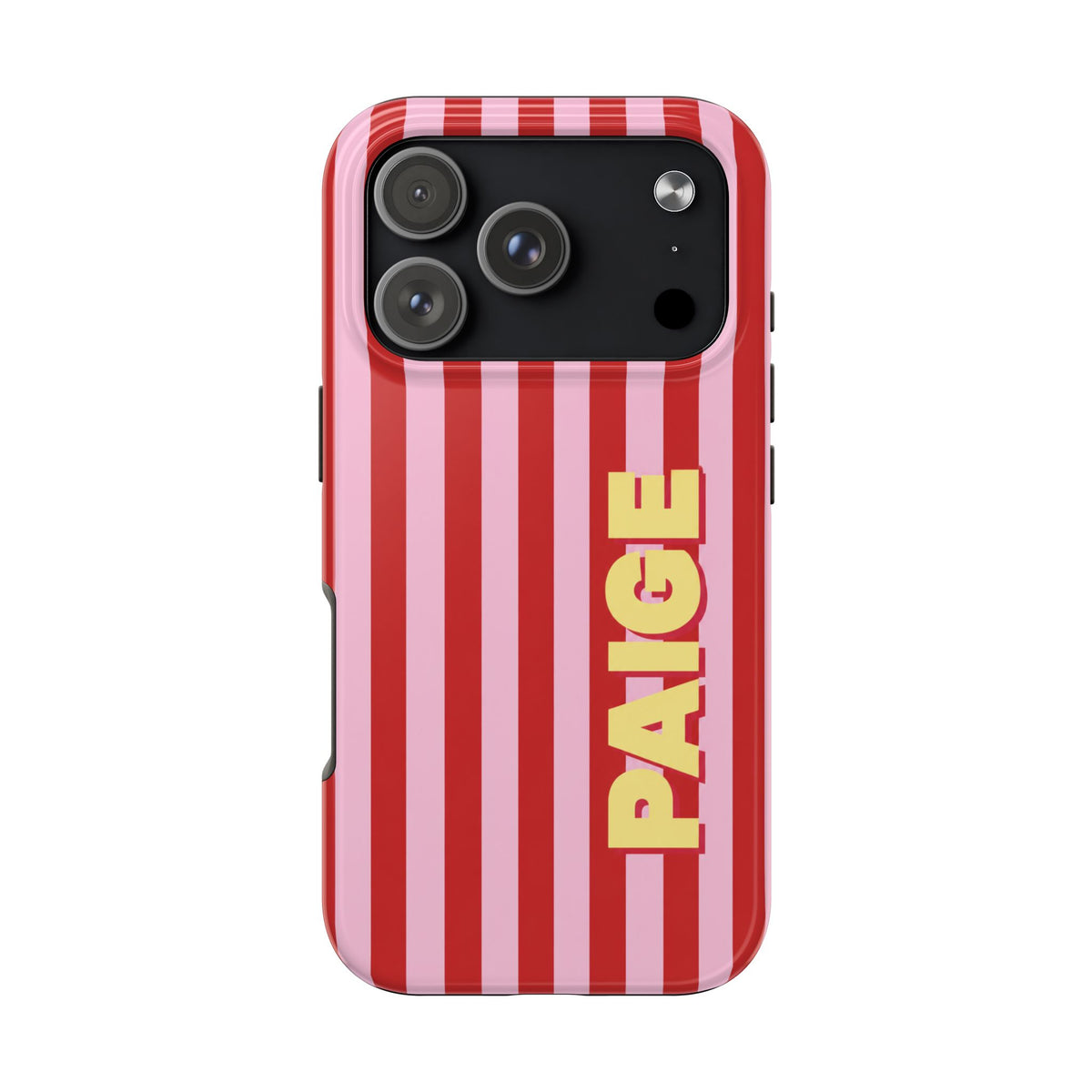 PERSONALIZED RETRO CABANA STRIPES RED CUSTOM NAME PHONE CASE