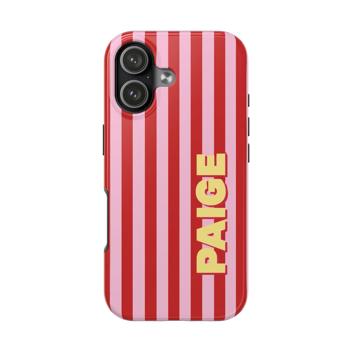 PERSONALIZED RETRO CABANA STRIPES RED CUSTOM NAME PHONE CASE