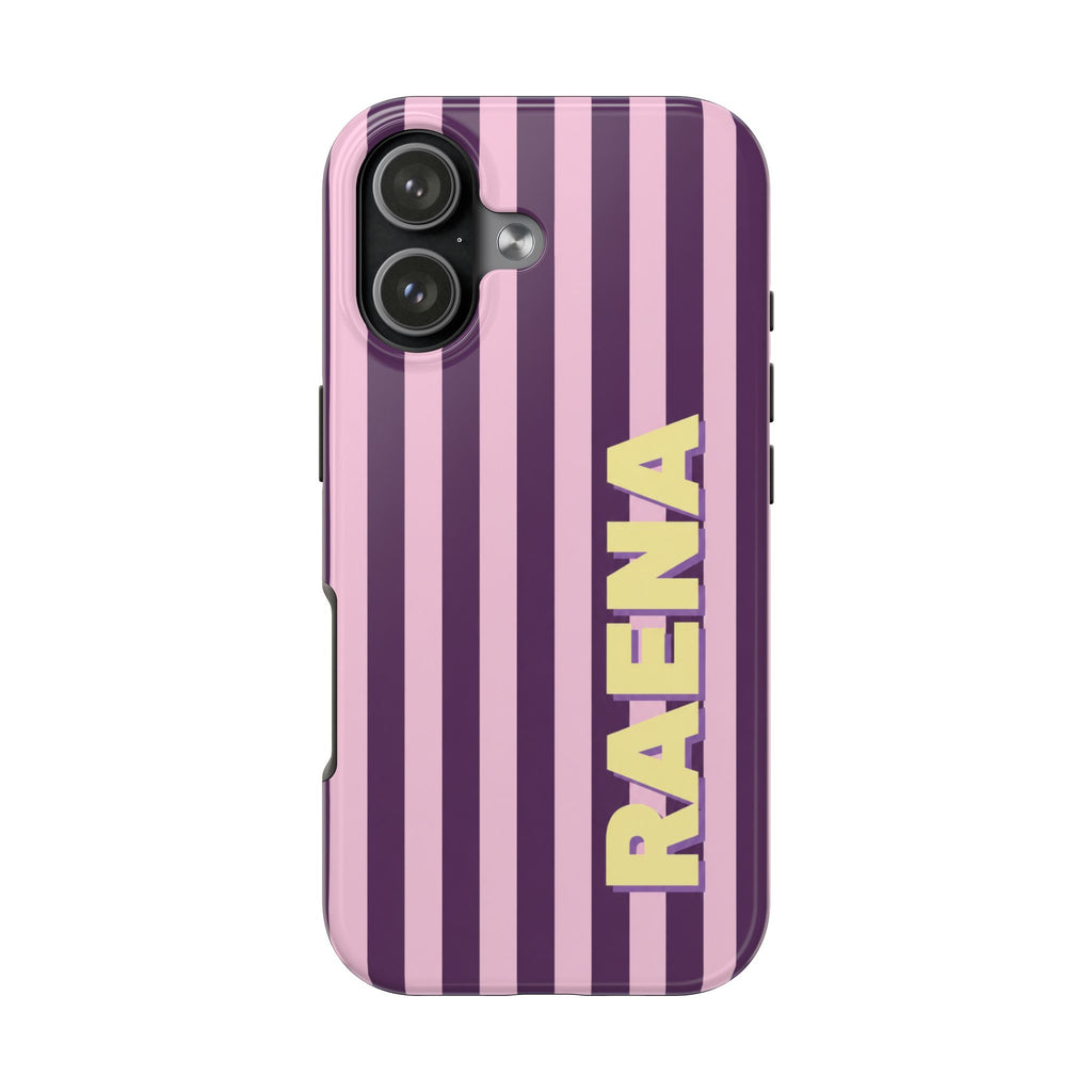 PERSONALIZED RETRO CABANA STRIPES PLUM CUSTOM NAME PHONE CASE