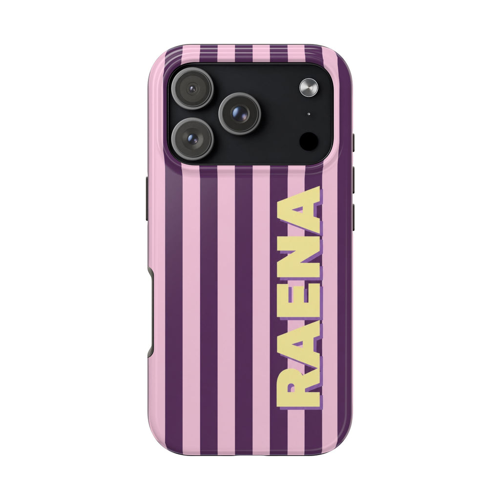 PERSONALIZED RETRO CABANA STRIPES PLUM CUSTOM NAME PHONE CASE