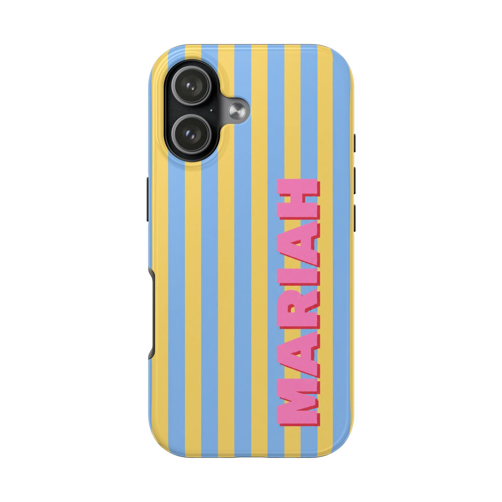 PERSONALIZED RETRO CABANA STRIPES YELLOW CUSTOM NAME PHONE CASE