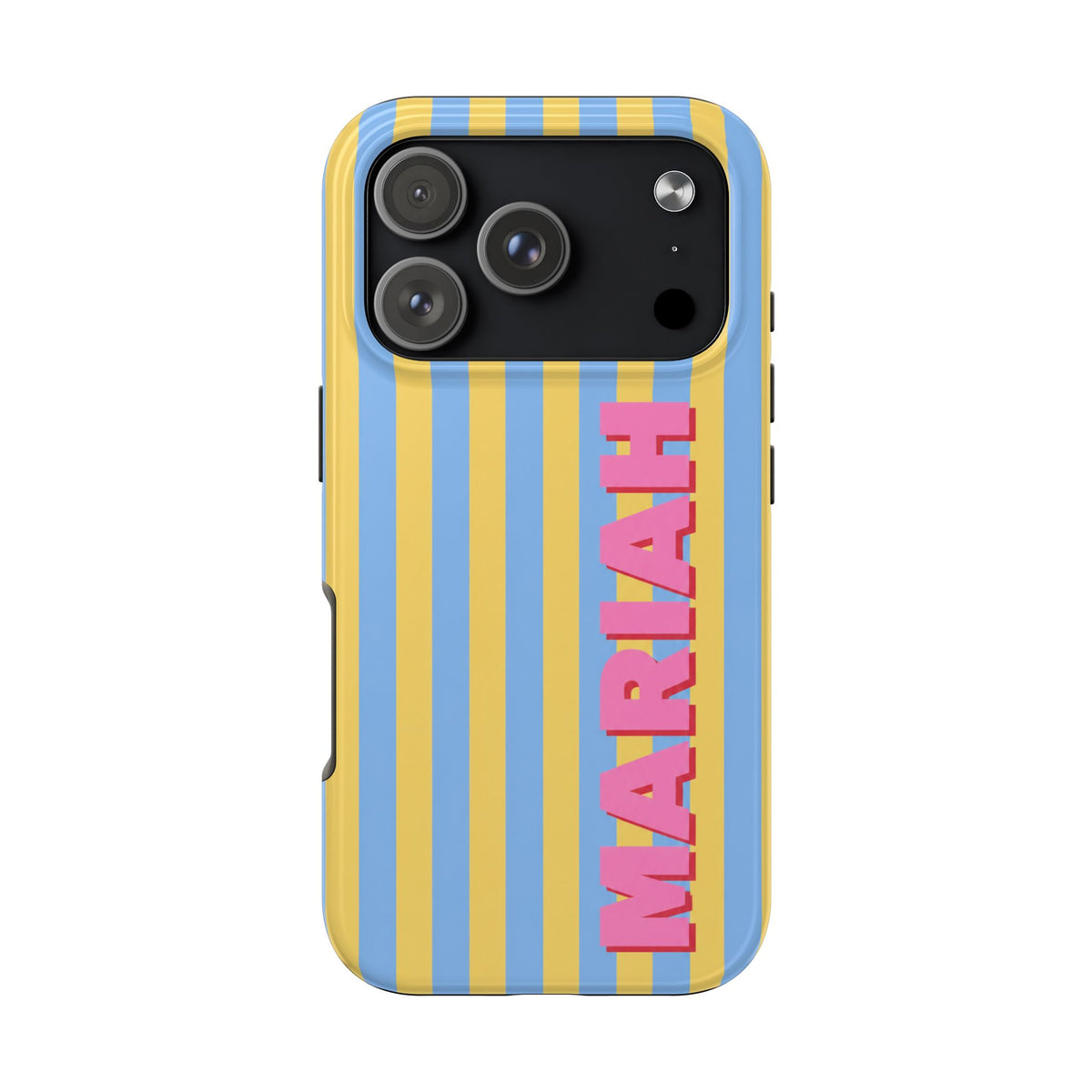 PERSONALIZED RETRO CABANA STRIPES YELLOW CUSTOM NAME PHONE CASE