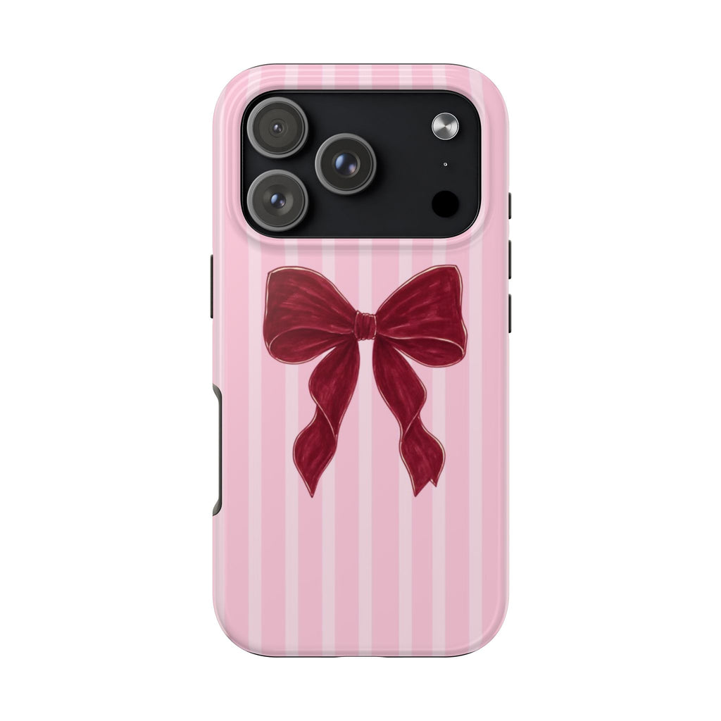 PINK STRIPES RED BOW PHONE CASE
