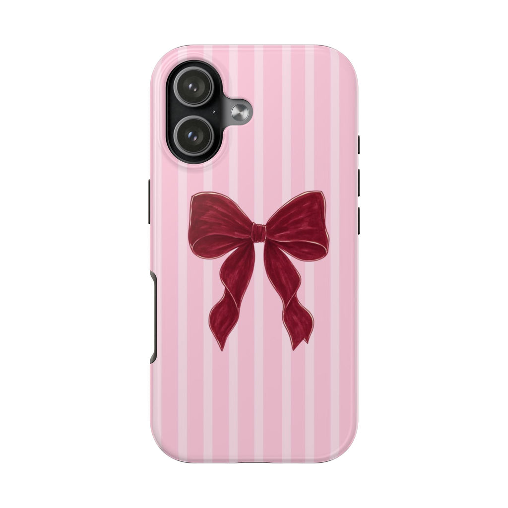 PINK STRIPES RED BOW PHONE CASE