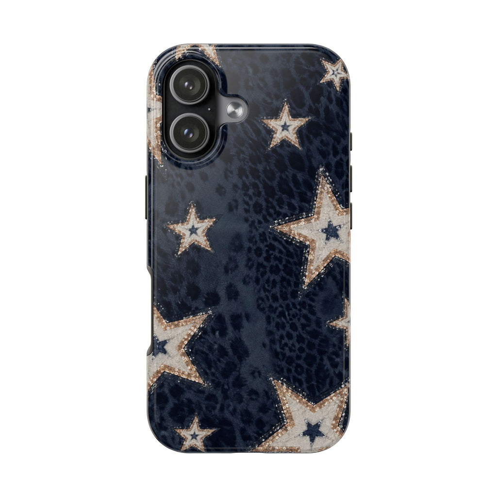 NAVY BLUE LEOPARD GOLD STARS PHONE CASE
