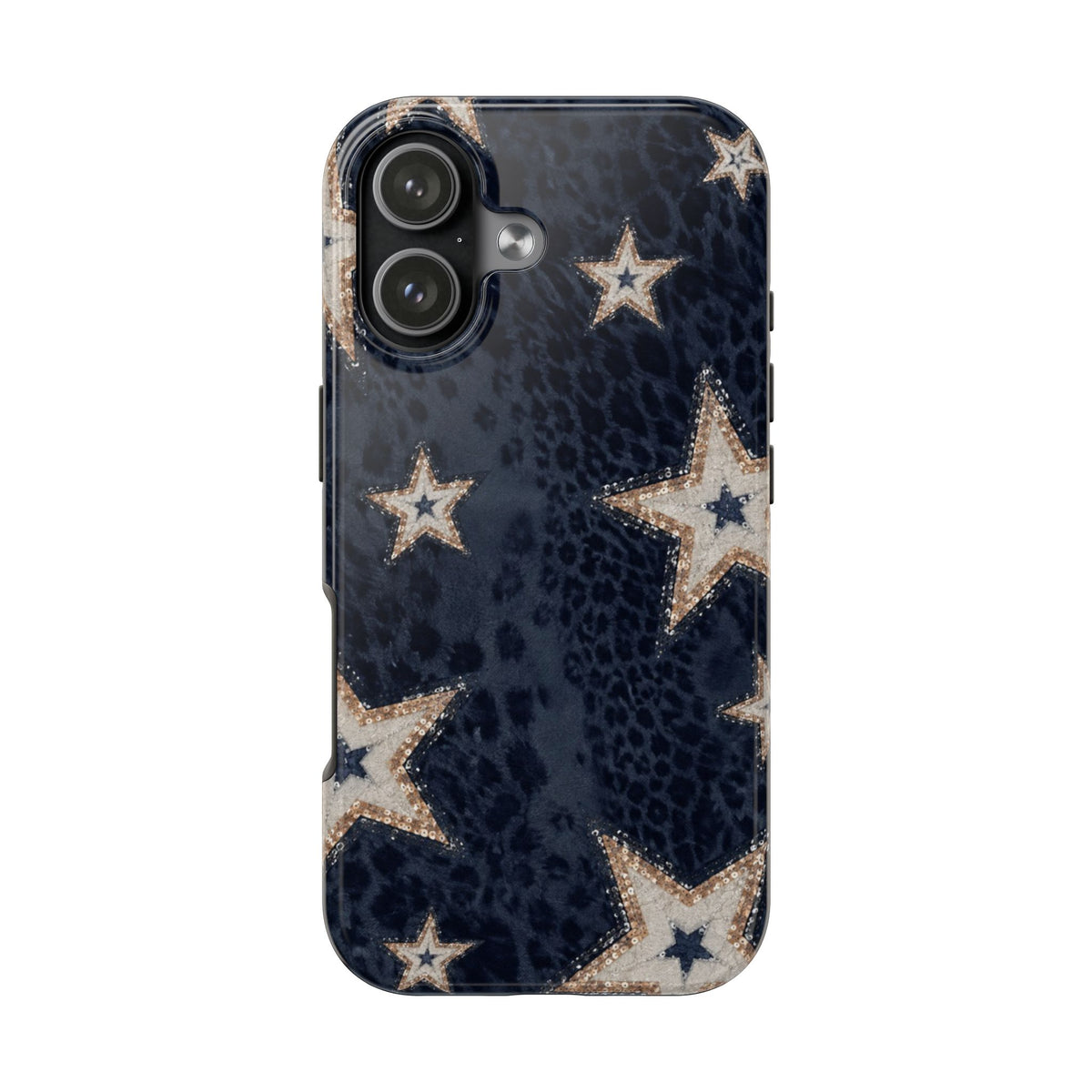 NAVY BLUE LEOPARD GOLD STARS PHONE CASE