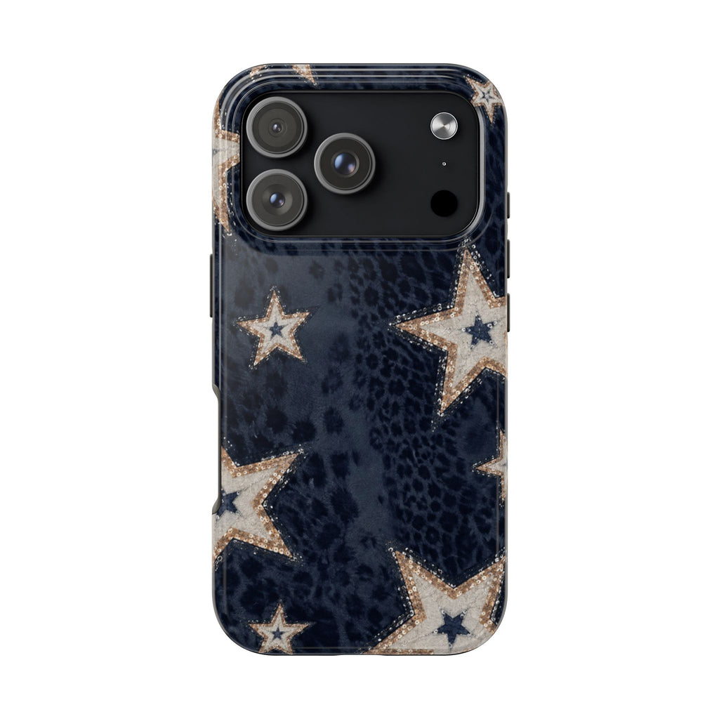 NAVY BLUE LEOPARD GOLD STARS PHONE CASE