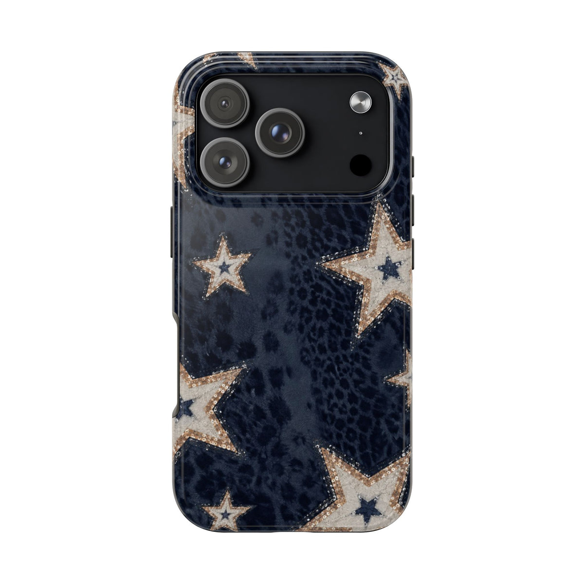NAVY BLUE LEOPARD GOLD STARS PHONE CASE
