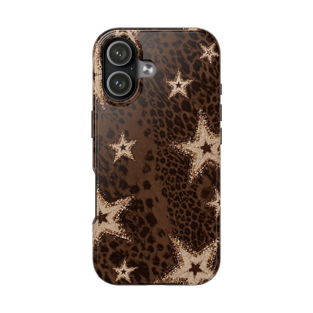 BROWN LEOPARD GOLD STARS PHONE CASE
