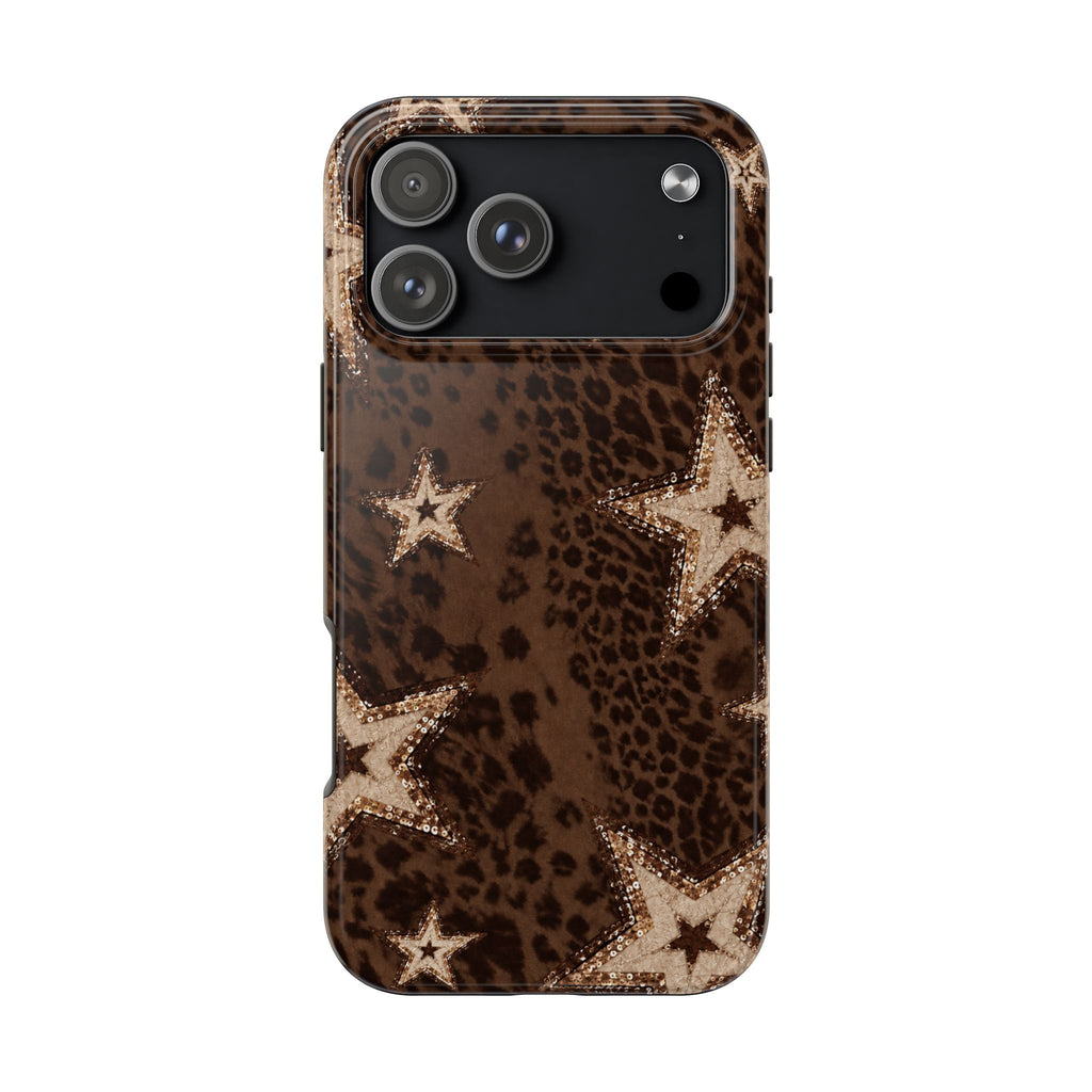 BROWN LEOPARD GOLD STARS PHONE CASE