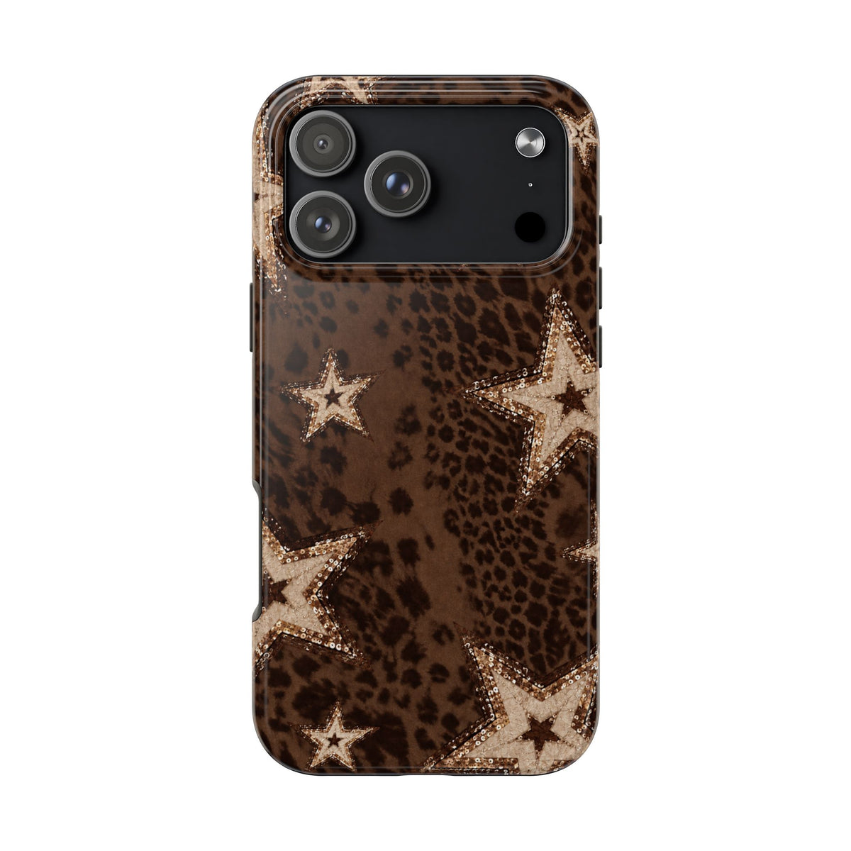 BROWN LEOPARD GOLD STARS PHONE CASE