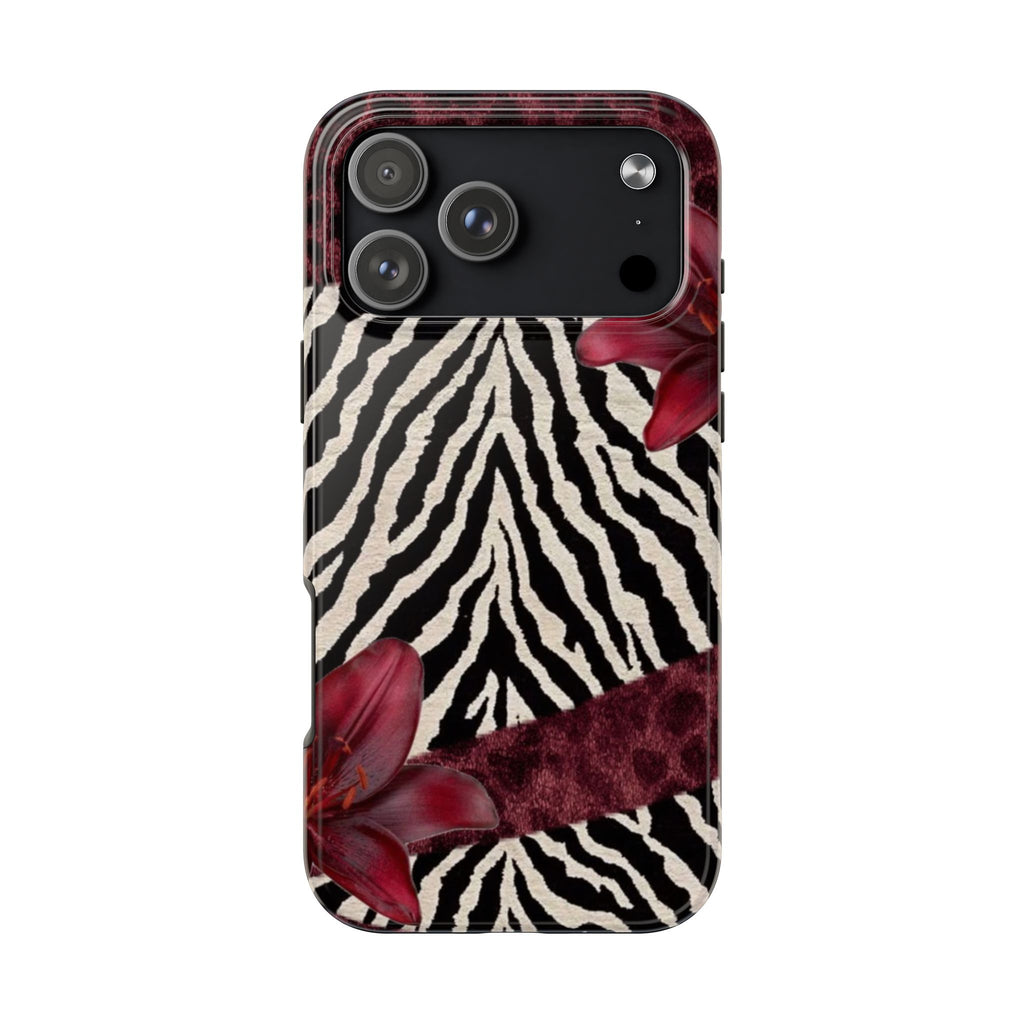 BURGUNDY ZEBRA LILY LEOPARD PHONE CASE