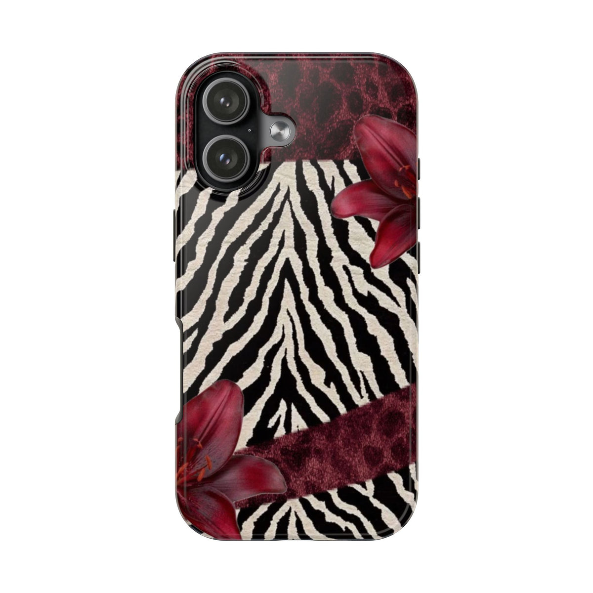 BURGUNDY ZEBRA LILY LEOPARD PHONE CASE