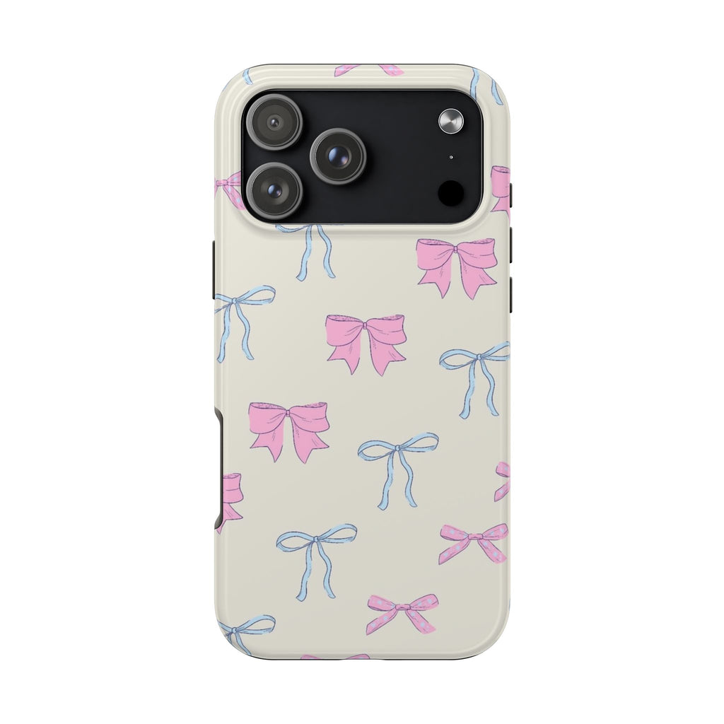 IVORY PINK & BLUE COQUETTE BOWS PHONE CASE