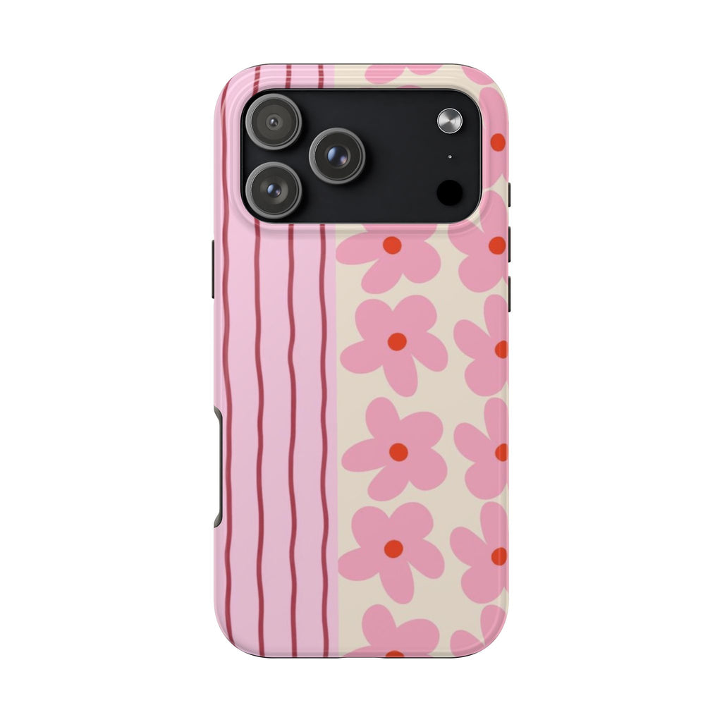 PINK STRIPES & DAISIES PHONE CASE