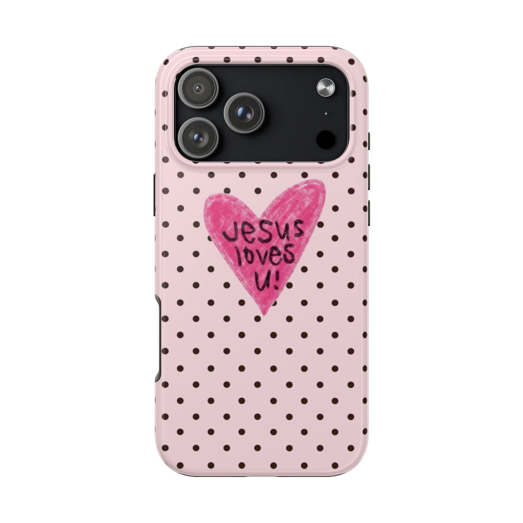 PINK POLKA DOTS JESUS LOVES U PHONE CASE