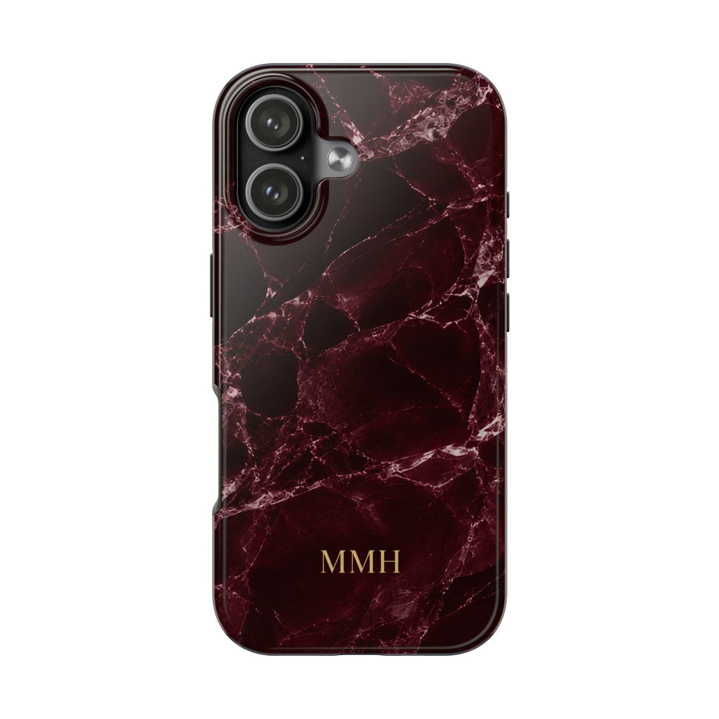 PERSONALIZED BURGUNDY MARBLE MONOGRAM INITIALS CUSTOM PHONE CASE