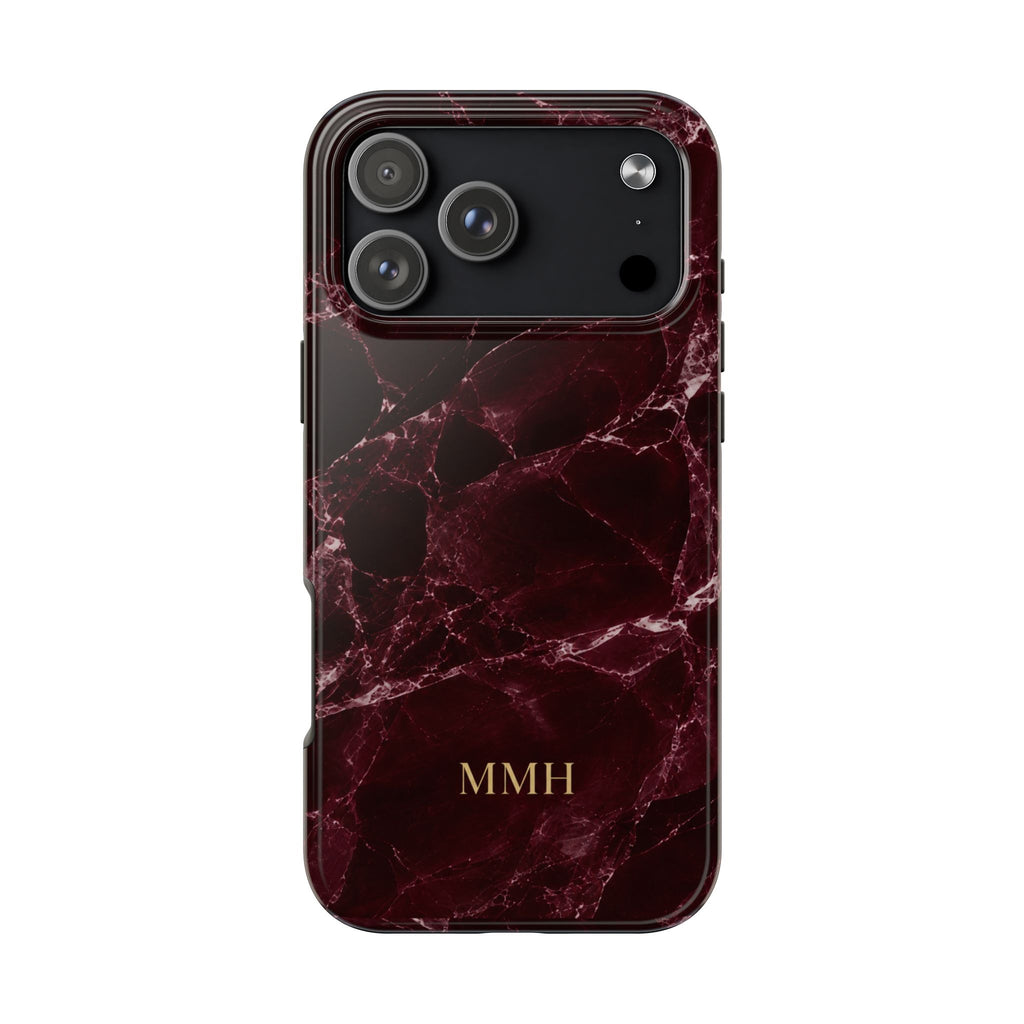 PERSONALIZED BURGUNDY MARBLE MONOGRAM INITIALS CUSTOM PHONE CASE