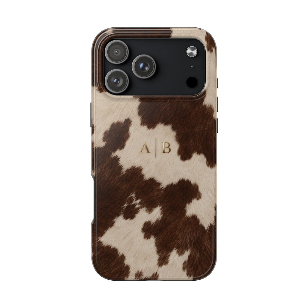 PERSONALIZED BROWN COWHIDE MONOGRAM INITIALS CUSTOM NAME PHONE CASE