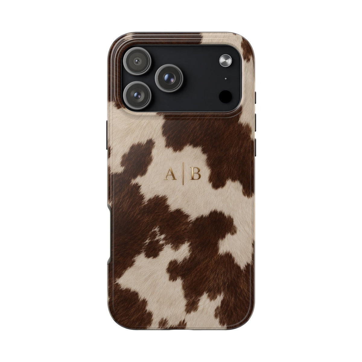 PERSONALIZED BROWN COWHIDE MONOGRAM INITIALS CUSTOM NAME PHONE CASE