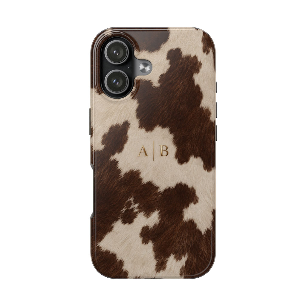 PERSONALIZED BROWN COWHIDE MONOGRAM INITIALS CUSTOM NAME PHONE CASE